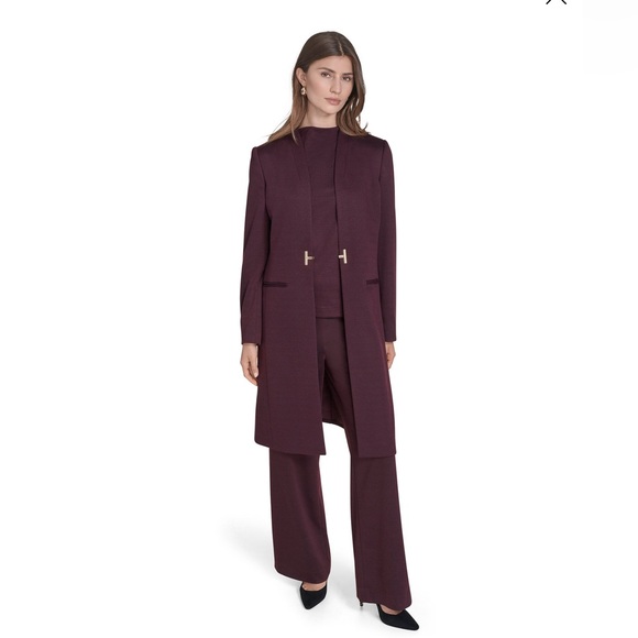 Halston Women's Collarless Hook and Eye Closure Coat. Size 10. Raisin. NWT - Picture 5 of 5